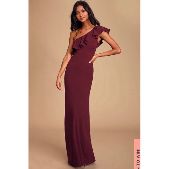 Lulus Burgundy One-Shoulder Ruffle Maxi Dress - Picture 2 of 14